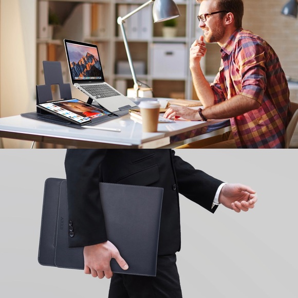 Leather Laptop carry case with foldable computer stand + tablet stand - Picture 9 of 11